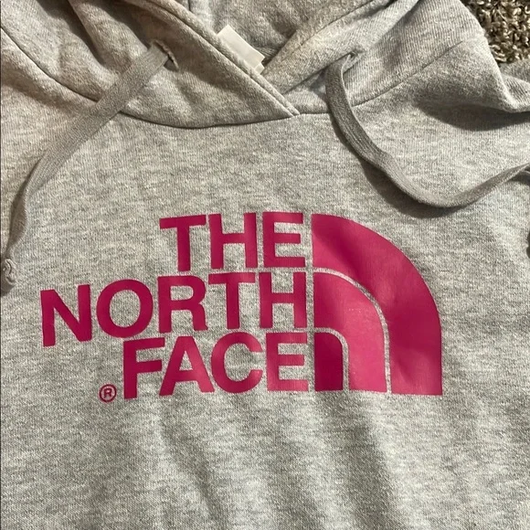 The North Face Gray Hoodie with Pink Logo - Picture 4 of 6